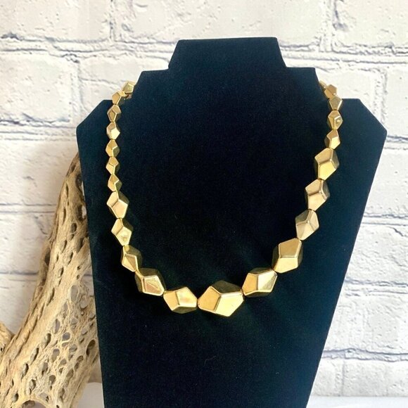 Vintage Graziano Gold Tone Bead Geometric Necklace - Picture 1 of 7